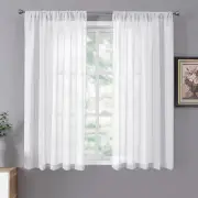 Tollpiz Short Sheer Curtains Linen 54"W x 45"L (Pack of 2), White