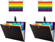 2 Pcs Expanding File Folder with Tabs,7 Pockets Letter A4 Paper Size Accordion Filing Folder Organizer with Sticker Tabs Plastic Important Document Holder for School Home Office