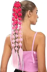 Long Braided Bubble Ponytail Extensions | Colorful Hair Extension with Hair Tie - Bubble Ponytail, 23.6 Inch Soft Hairpiece, Crazy Hair Day Accessories