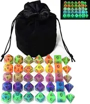 Double Color Glow in The Dark Dice Set 35 Pieces Polyhedral Dice for RPG DND MTG Games Include Black Velvet Pouch