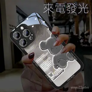 iPhone 15 手機殼水墨金箔熊iphone 14 pro 手機殼i11 12 13 pro max來電發光12高級