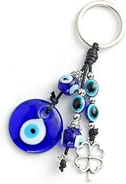 Dinaauto Turkish Evil Eye Keychain Handmade Alloy Keyring Good Luck Pendant Charms Home Decor Accessory
