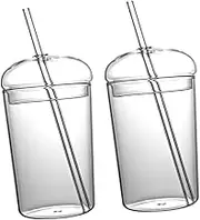 VERDANVERSE Drinking Glasses Kit 2 Pack of Glass Juice Milk Cups Straw Lid Easy to Clean Reusable
