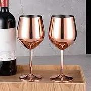 2Pcs Stainless Steel Wine Glasses 18oz Large Capacity Wine Goblets Unbreakable Rose Gold Wine Glasses Stainless Steel Wine Glass for Party Office Wedding Anniversary (Rose Gold)
