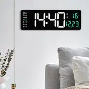 Large Digital Wall Clock Remote Control Temp Date Week Display Power Off Memory Table Clock Wall-Mounted Dual Alarms Black