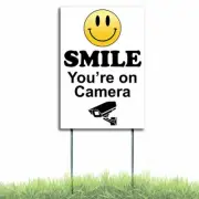 Smile You're On Camera Yard Sign Security Surveillance With Stake Coroplast Sign