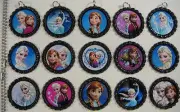 15 Frozen Flat BLACK Bottle Cap Necklaces Set 05