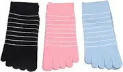 [GUEDKIKL] 3 Pairs Cotton Striped Toe Socks for Women Girls, Casual Soft Five Finger Short Socks, Anti-slip Breathable Low Tube Ankle Socks Female Hosiery, Multicolor