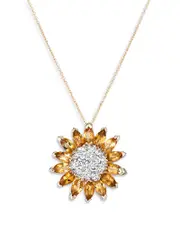 Bloomingdale's Fine Collection Yellow Sapphire & Diamond Sunflower Pendant Necklace in 14K Yellow Gold, 16