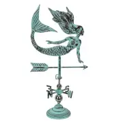 Verdigris Mermaid Tabletop Weathervane Home Garden Decor with Optional Fence