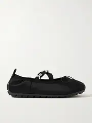 [Simone Rocha] Simone Rocha - Crystal-embellished Pleated Shell Ballet Flats - Black - IT36 IT 36 Black