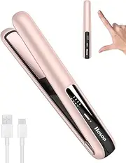 Hoson Cordless Hair Straightener,Portable Mini Flat Iron Travel for Short Hair,USB-C Rechargeable Wireless Hair Straightener and Curler 2 in 1 (Pink),for Touch Ups