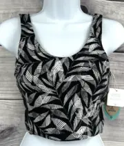 PRANA CHRISTIE SWIM TOP Women's Size Small BLACK SPRINGTIME LEAF PRINT