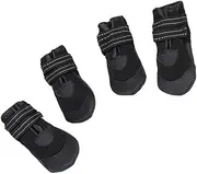 CIYODO 4Pcs Slip Rubber Rain Boots for Dogs Luminous Design Black for Rainy Days Snowy Weather Walks