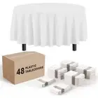 Exquisite White Round Tablecloths Plastic Table Cloth Disposable 48 Pack 84" ...