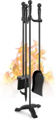 Fireplace Tools Set 4 Pcs 30 Inch Black Wrought Iron Large Fire Tool Set for Out