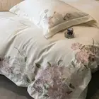 4pcs/lot Bedding Set Silk Cotton Embroidery Flowers Duvet Cover Flat Sheet Set