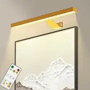 Picture Light Battery Operated, 16in Wireless Art Light Rechargeable, Cordless Display for Paintings with Remote, Timer, Dimmable Wall Sconce for Portraits, Frames, Gallery (Gold)