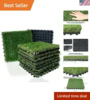 Artificial Grass Tiles Interlocking Turf Deck Set 9 Pack - 12"x12" Synthetic ...