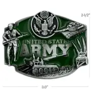 US ARMY Belt Buckle 3D Enamel Colored Green Tank E Pluribus Unum Gift