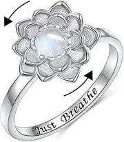 [Yearace] Just Breathe Spinner Ring for Anxiety 925 Sterling Silver Rotatable Moonstone Lotus Ring Relieve Anxiety Stress Inspirational Ring Jewelry Gifts for Women