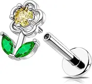 [OUFER] 16G Flower Helix Earring Internally Threaded Clear CZ Tragus Piercing Jewelry Stainless Steel 316L Lip Labret Stud Conch Lobe Cartilage Daith for Women Ring 6 mm