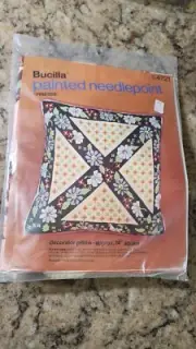 Bucilla Painted Needlepoint Decorative Throw Pillow Finesse 14" square Sealed