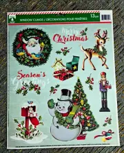 Vintage Color Window Clings Christmas Decor Window Cling Santa Clause 13 Pcs