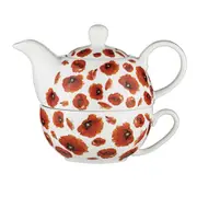 Ashdene Red Poppies Tea For One Coffee/Herbal Drink Teapot/Teacup Set w/ Infuser