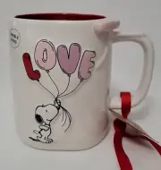 Rae Dunn Peanuts Mug Snoopy Love Balloons Double Sided Coffee Cup Made With Love