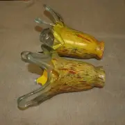 Pair of Hand Blown Glass Lamp Shade Orange Yellow-green- Brown- Red
