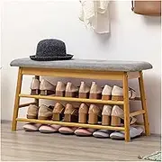 Shoe Bench Shoe Rack Storage Bench - Bamboo Shoe Shelf with 2 Tier Storage, Cushioned Seat and Organizer Compartment, Upholstered Bench for Closet, Entryway, Hallway, Bedroom Shoe Rack Bench(Small)