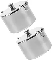 FIXOSHEE 2 Pcs Stainless Steel Condiment Jars with Lids Round Shape Storage Canisters for Sugar and Seasoning Includes Convenient Spoon for Easy Dispensing Stylish Kitchen Accessory