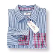 Vineyard Vines Button-Up Shirt Stripe Poplin Young Size 16 Pocket Long Sleeve