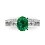 3.12ct Oval split shank Emerald Promise Wedding Engagement Ring 14k White Gold