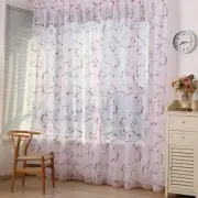 Transparent Voile Floral Print Curtains Bedroom Window Door Tulle Curtain