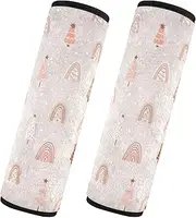 Car Seat Belt Pads 2 Piecing Soft Unique Car Seatbelt Shoulder Cover Camera Bag Strap Cover Car Accessories for Adults and Kids M Christmas Rainbows Tree Pattern Pastel 2081190370