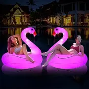 Tepoal Inflatable Flamingo Pool Floats with Lights,Solar Powered Flamingo Swimming Pool Tubes,42 Inches Summer Lake Beach Floaties Swimming Pool Rings for Adults Water Entertainment