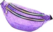 [Holibanna] Pu Leather Sequin Fanny Pack for Women Outdoor Waist Bag Reflective Strips Fashionable Ladies Bag Cosmetic Pouch for Travel