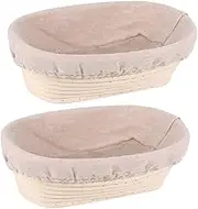 Cabilock 2Sets Rattan Proofing Basket for Bread Baking Oval Shape Fermentation Bannetons with Removable Fabric Liner Cover Safe Natural Material for Sourdough Loafs