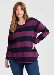 [Virtuelle] Taking Shape Bamboo Ponte 2 Tone Stripe Top Size 26 in Navy / Grape Juice - Plus Size Women's Clothing Navy / Grape Juice
