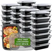 [SonoYU] Meal Prep Containers (34 oz) Reusable with Easy Open Lids, Microwave Freezer Dishwasher Safe, Sturdy Leakproof Food Safe, To Go Take Out Plastic Food Storage Pans with Lids, black (10 pcs)