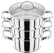 Judge Stainless Steel 3 Tier Steamer Set with 16cm 600ml Casserole, 2 Steamers and Lid, Induction Ready, Gift Boxed - 25 Year Guarantee