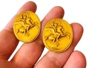 Vintage Alva Museum Replicas Gold Tone Pegasus Greek Mythology Cufflinks 1 1/4"
