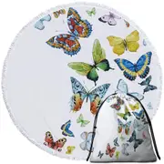 White Background Multi Colored Butterflies Beach Towel