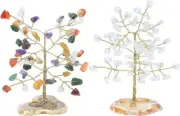 Clear Quartz & Mix Chakra Tree of Life Healing Crystal Decoration Gift Set of 2