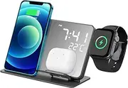 SHINEOFI Wireless Charger Dock with LED Digital Clock Temperature Display Fast Charging Station Compatible with Samsung and Watch Multi Functional