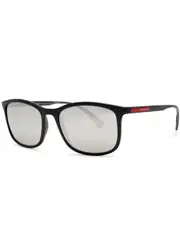 Prada Linea Rossa - Rectangle-frame Sunglasses Matte, Designer-engraved Mirrored Lenses, Designer Plaque at Temples, 100% UV Protection - Black And Silver One Size