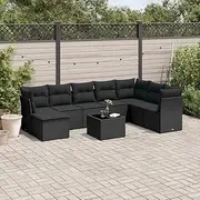 9 Piece Garden Sofa Set with Cushions Black Poly Rattan Patio Bar Sets