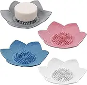 4 Pack Floral Shape Bar Soap Holder Non-Slip Silicone Soap Dish Shower Steamer Tray Soap Dishes with Draining Bathroom Soap Tray Self-draining Sponge Soap Saver for Kitchen Sink Counter Bathtub
